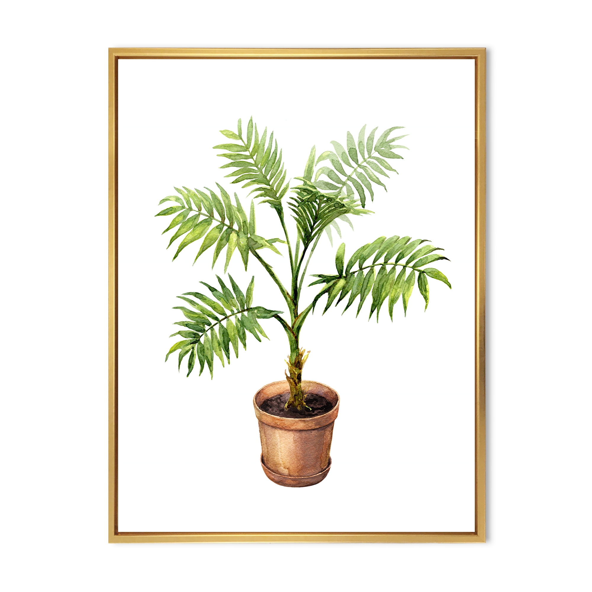 Designart 'Palm Plant In Clay Flowerpot' Traditional Framed Canvas Wall Art Print