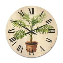 Designart 'Palm Plant In Clay Flowerpot' Traditional Wood Wall Clock