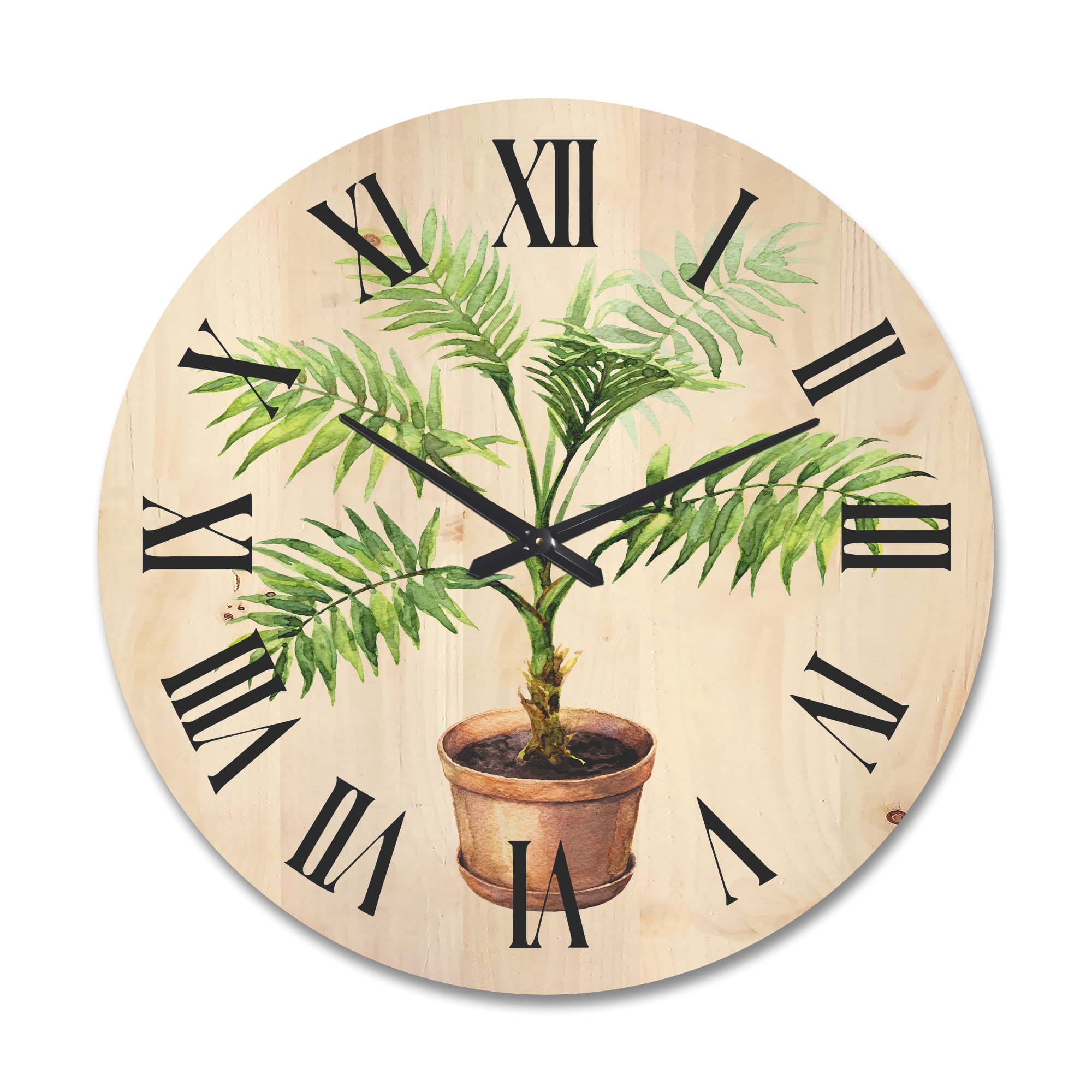 Designart 'Palm Plant In Clay Flowerpot' Traditional Wood Wall Clock