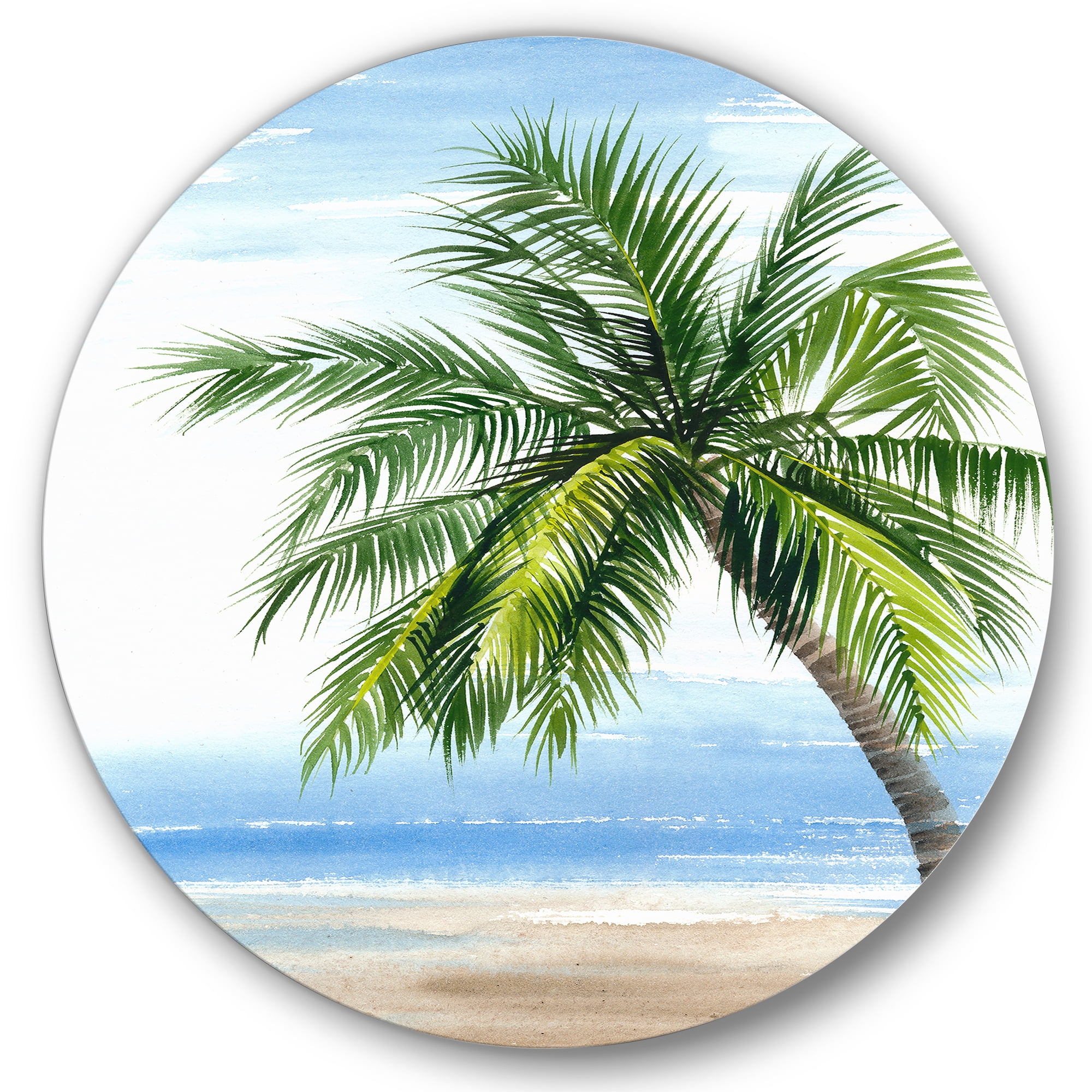 Designart 'Palm Tree At The Beach' Nautical & Coastal Circle Metal Wall Art 29x29 - Disc of 29