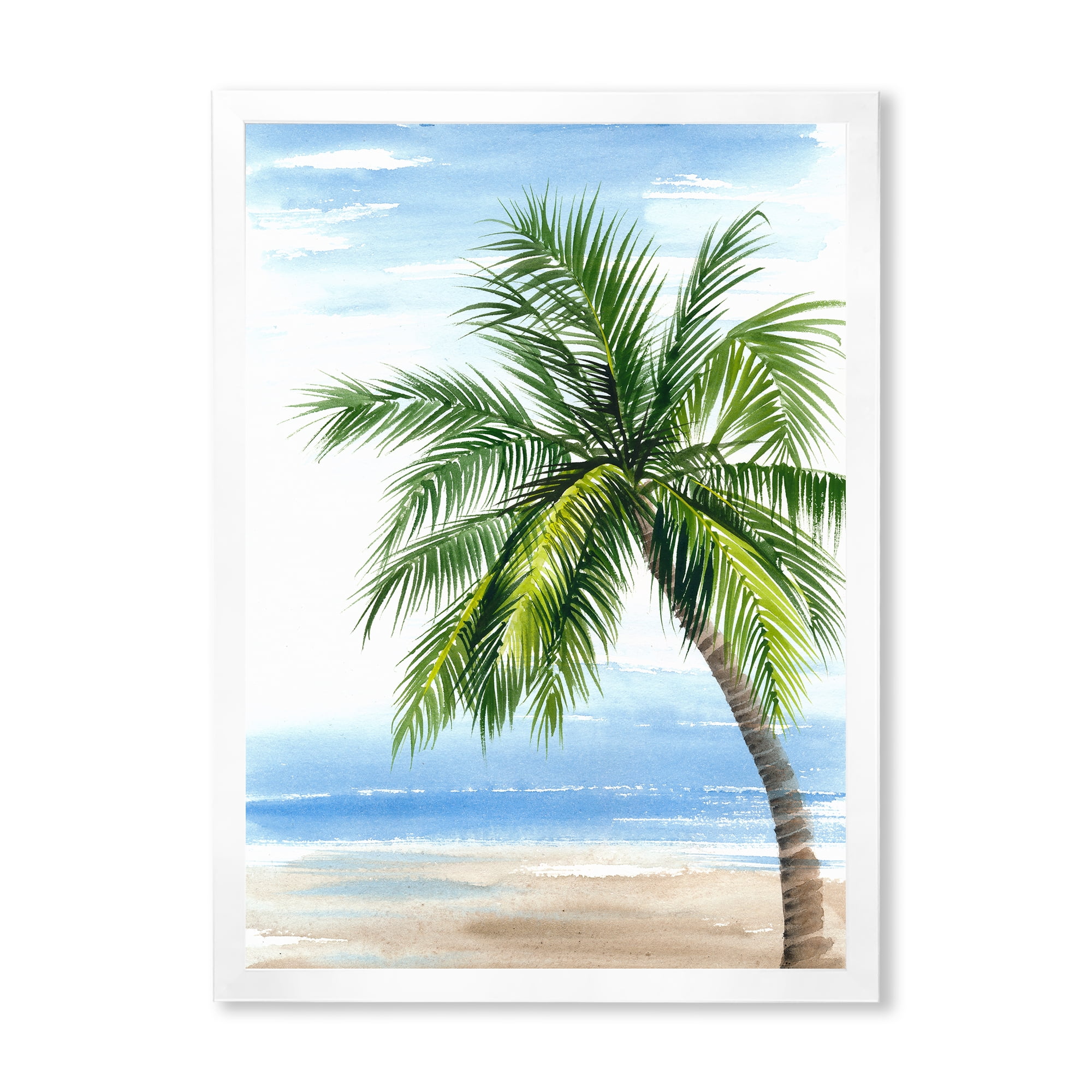 Designart 'Palm Tree At The Beach' Nautical & Coastal Framed Art Print