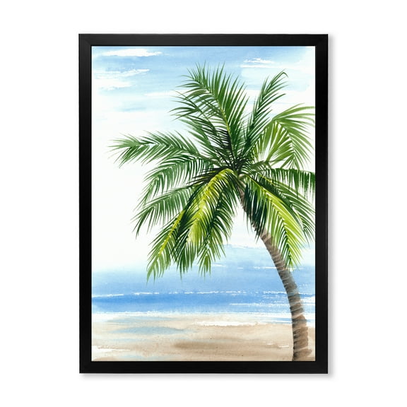 Designart 'Palm Tree At The Beach' Nautical & Coastal Framed Art Print