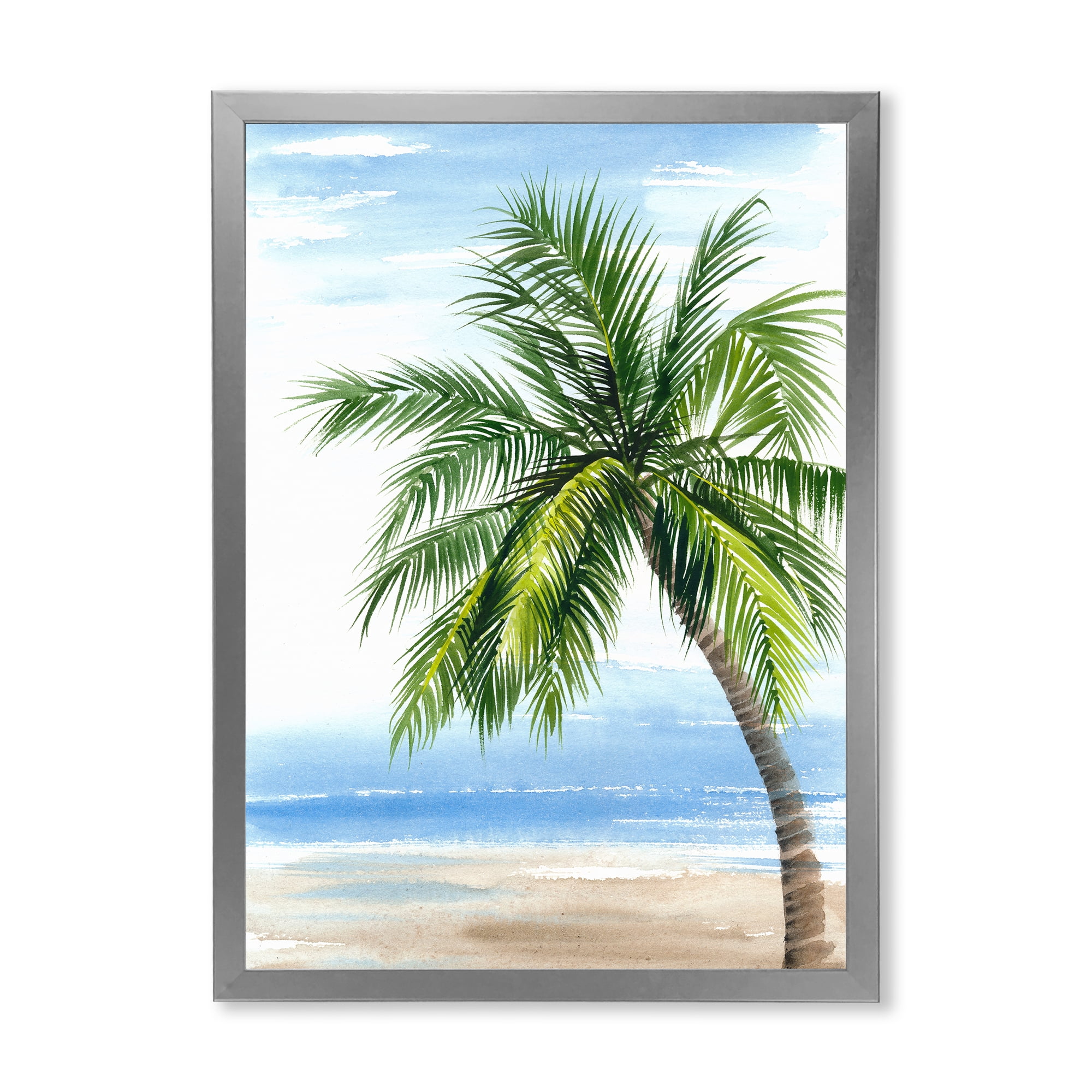 Designart 'Palm Tree At The Beach' Nautical & Coastal Framed Art Print