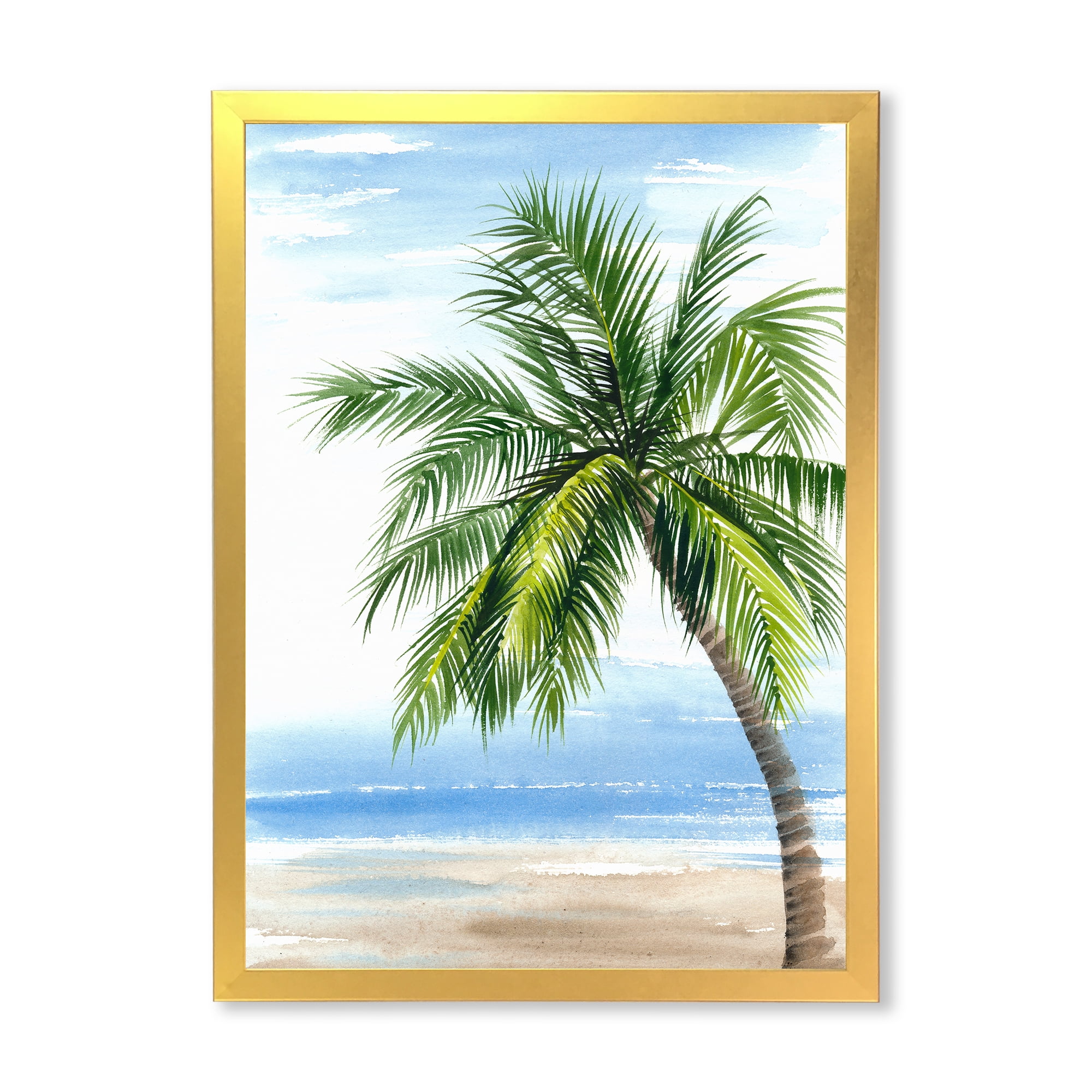 Designart 'Palm Tree At The Beach' Nautical & Coastal Framed Art Print