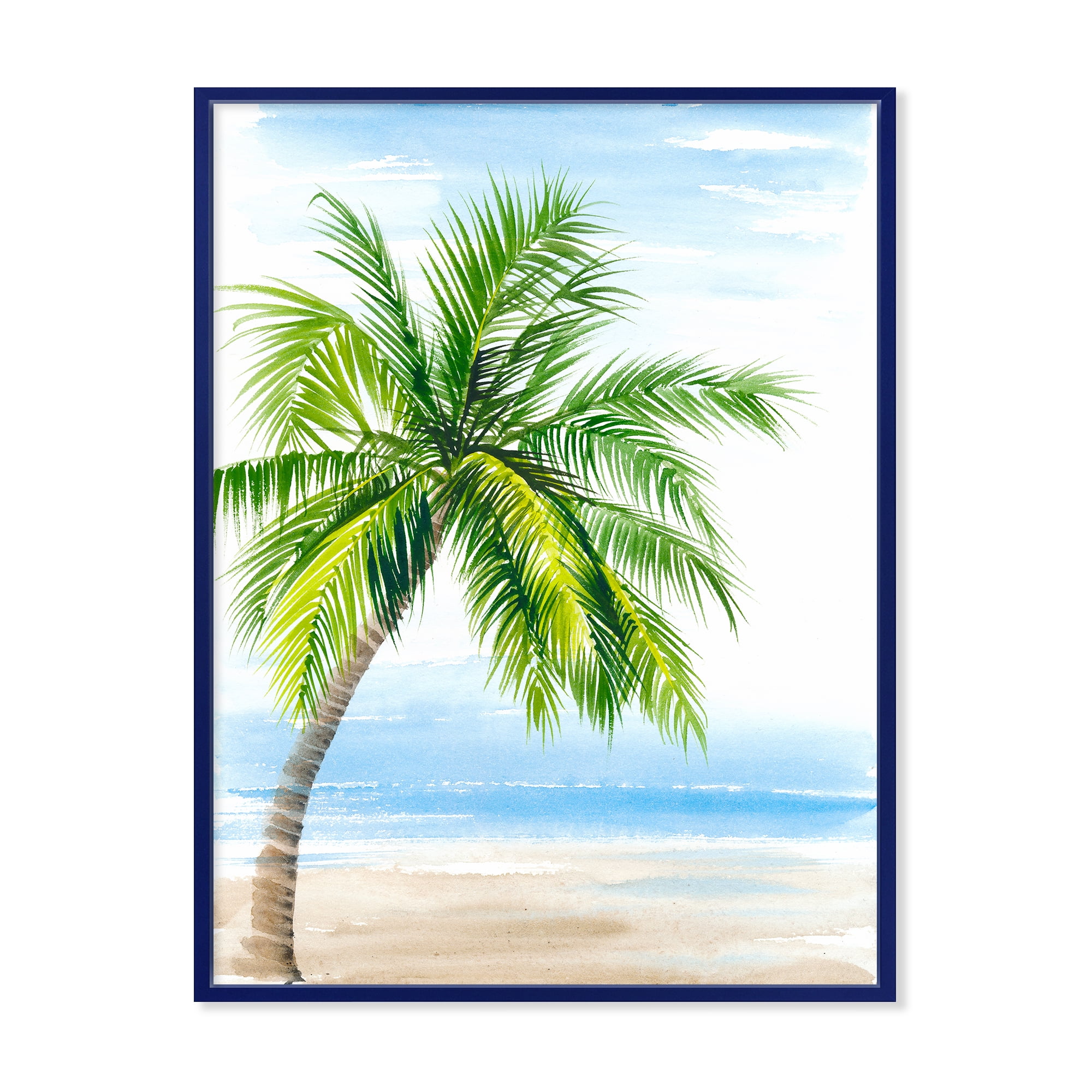 Designart 'Palm Tree At The Beach' Nautical & Coastal Framed Canvas Wall Art Print