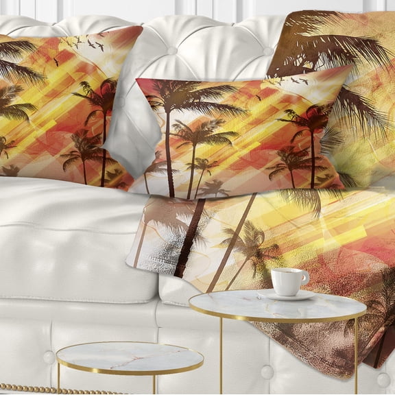 Designart Palm Tree at Sunset - Photography Throw Pillow - 12x20