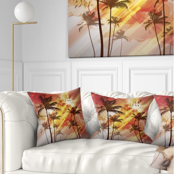 Designart Palm Tree at Sunset - Photography Throw Pillow - 16x16