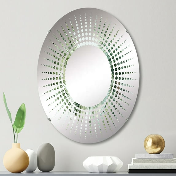 Designart "Palm Trees by the Beach III" Palms & Palm Trees Starburst Round Wall Mirror - Floral Oval Printed Decorative Mirror - Multiple Color Options