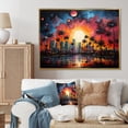 thumbnail image 1 of Designart "Palm Trees Colorful Painting IV" Cityscapes Floater Framed Canvas Art Print, 1 of 7