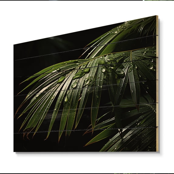 Designart "Palm Trees Euphony II" Floral Print on Natural Pine Wood