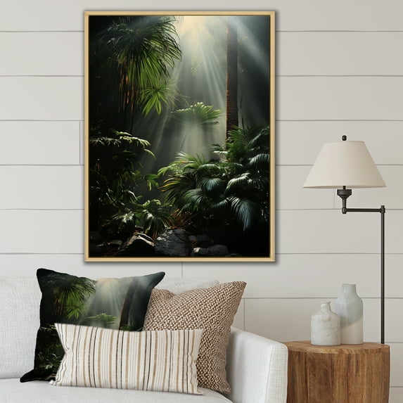 Designart "Palm Trees In The Ivory Islands Jungle" Palms & Palm Trees Floater Framed Wall Decor
