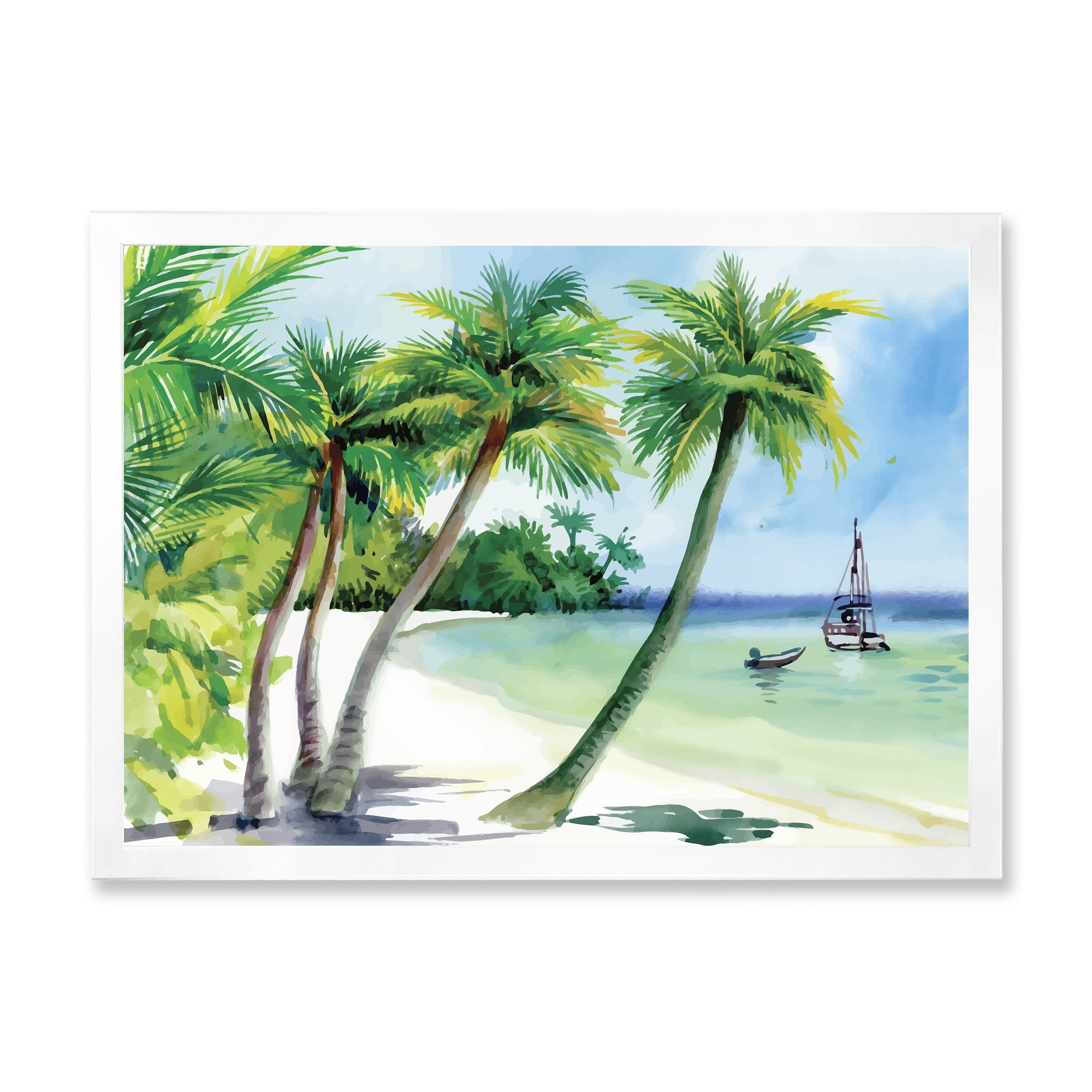 Designart 'Palm Trees With Summer Beach' Nautical & Coastal Framed Art Print