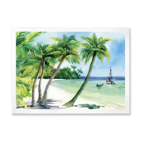 Designart 'Palm Trees With Summer Beach' Nautical & Coastal Framed Art Print