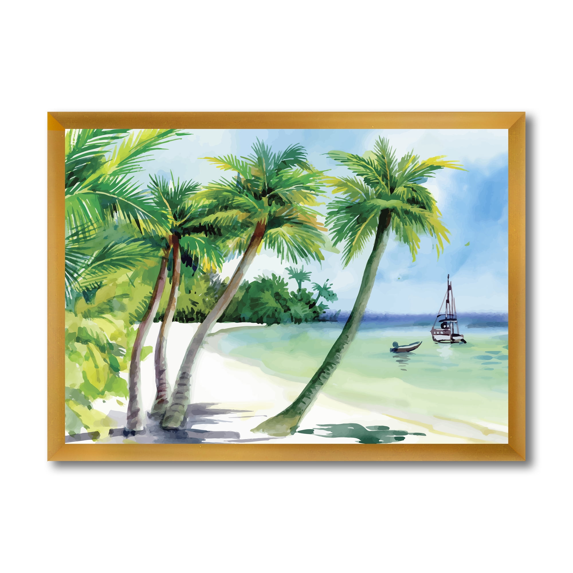 Designart 'Palm Trees With Summer Beach' Nautical & Coastal Framed Art Print