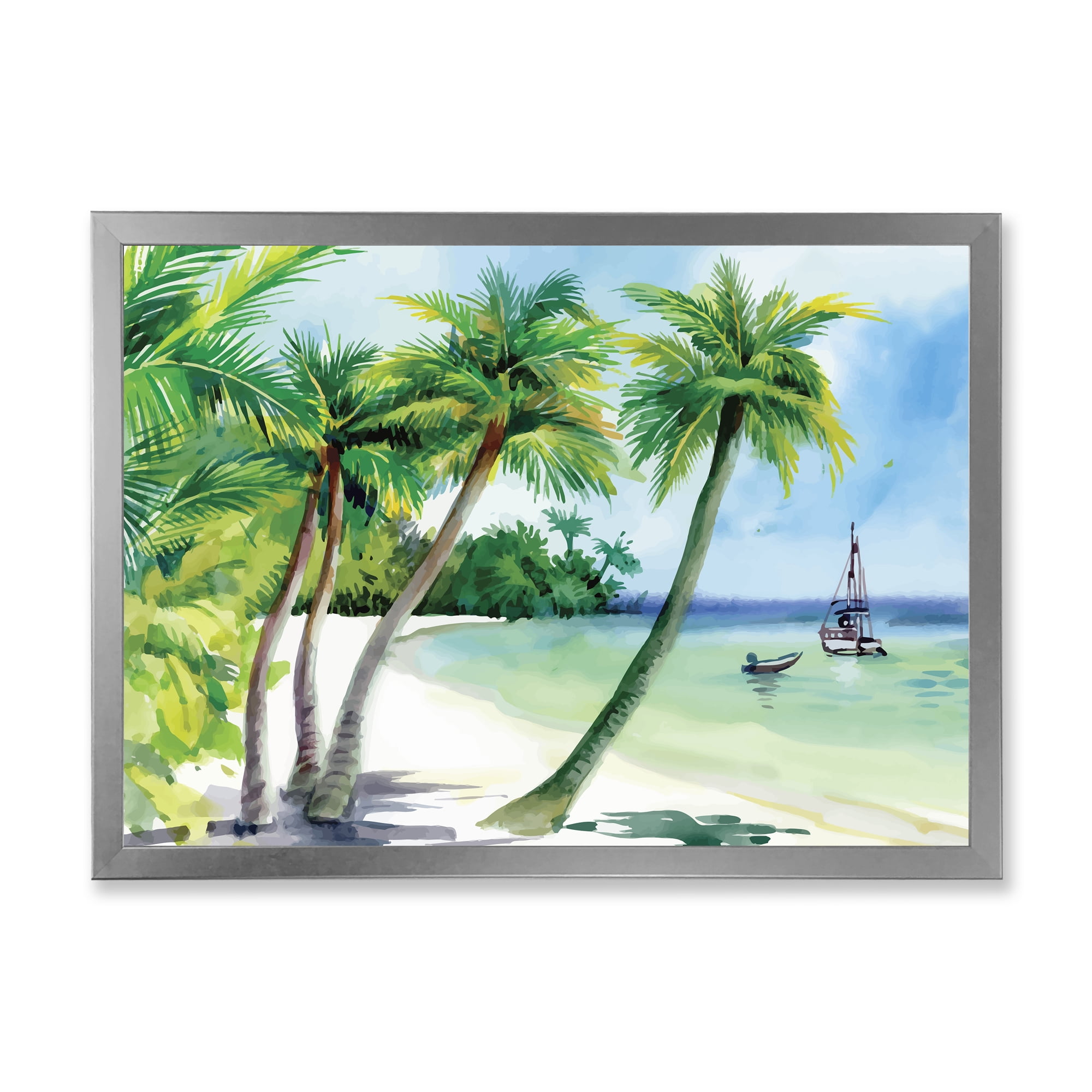 Designart 'Palm Trees With Summer Beach' Nautical & Coastal Framed Art Print
