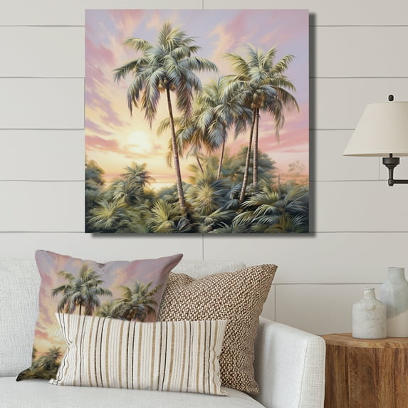 Designart "Palm Trees love Sunset I" Floral Wall Art Living Room