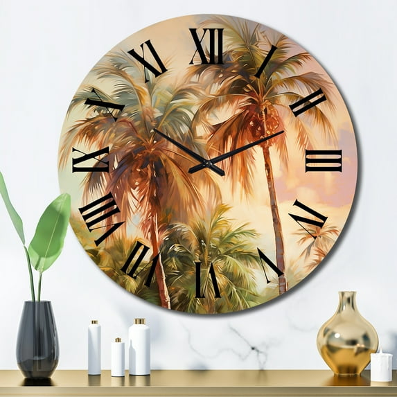 Designart "Palm Trees love Sunset II" Floral Oversized Wall Clock