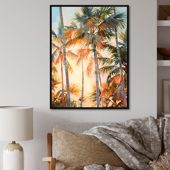 Designart "Palm Trees love expression I" Floral Floater Framed Canvas Print