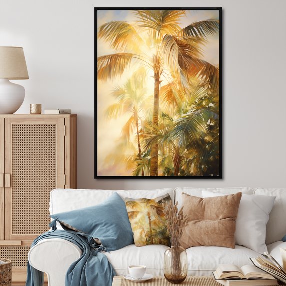 Designart "Palm Trees love expression II" Floral Floater Framed Canvas Wall Art