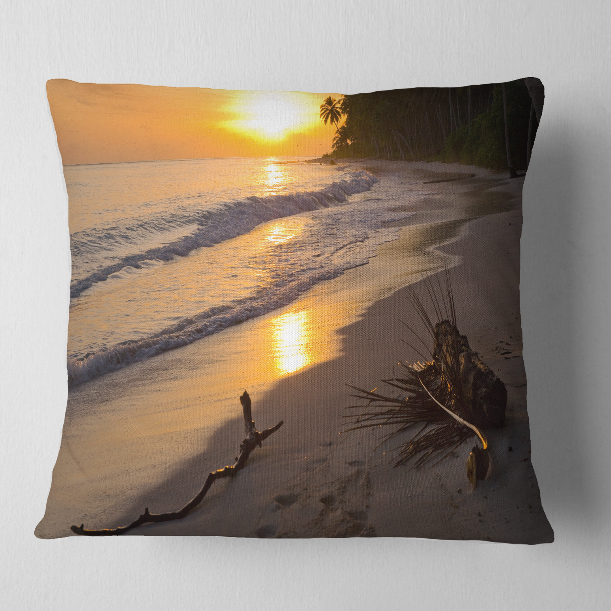 Designart Palm Trees on Background at Sunset - Seascape Throw Pillow - 18x18