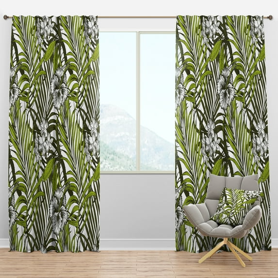 Designart 'Palm Tropical Leaves I' Mid-Century Modern Blackout Curtain Panel