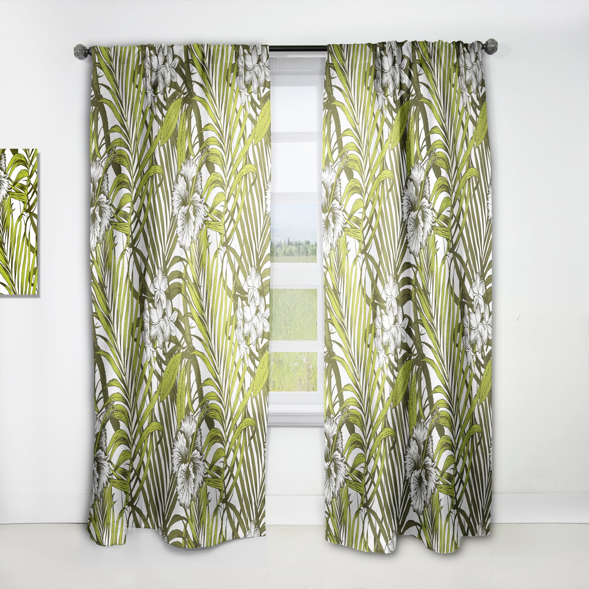 Designart 'Palm Tropical Leaves I' Mid-Century Modern Curtain Panel