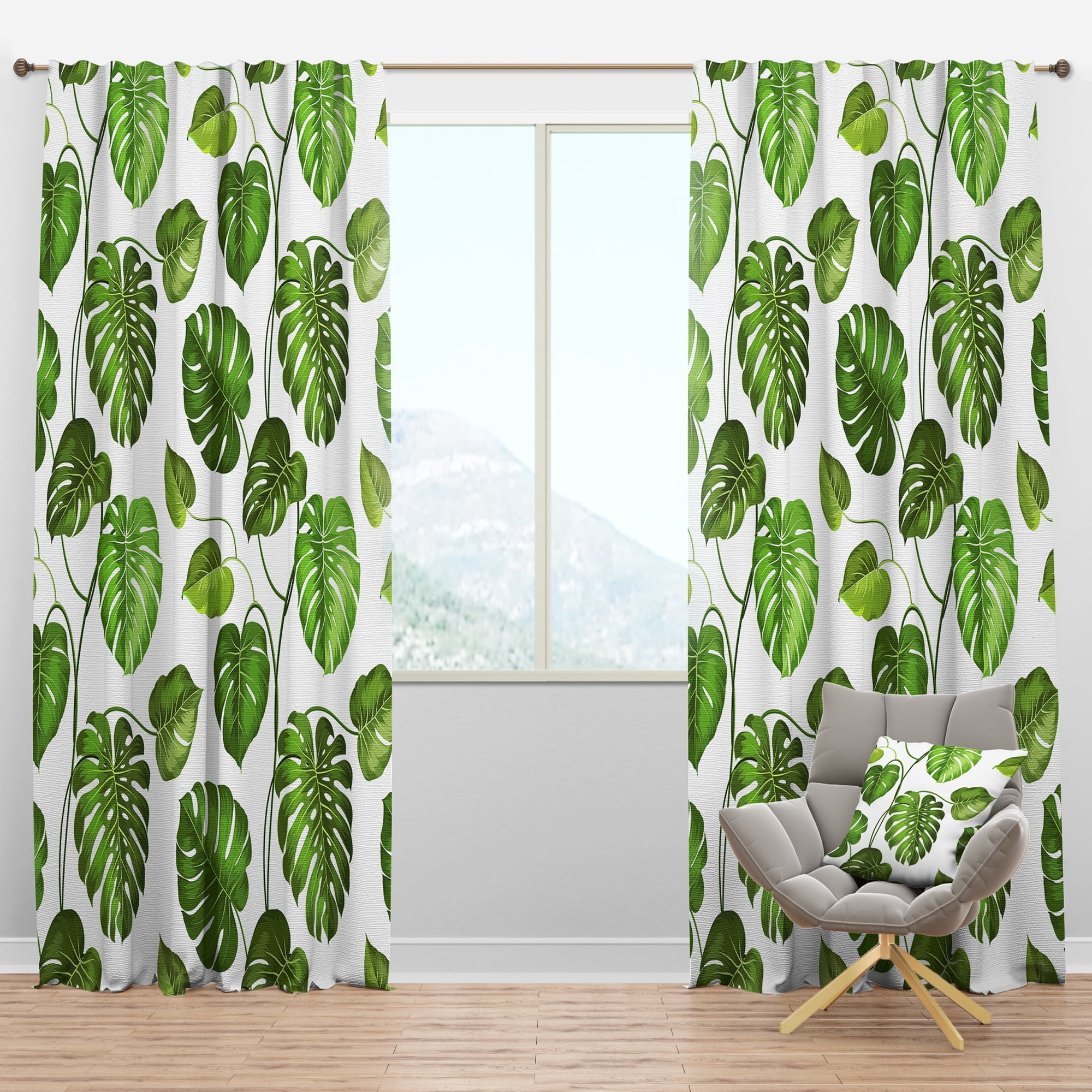Designart 'Palm Tropical Leaves II' Mid-Century Modern Blackout Curtain Panel
