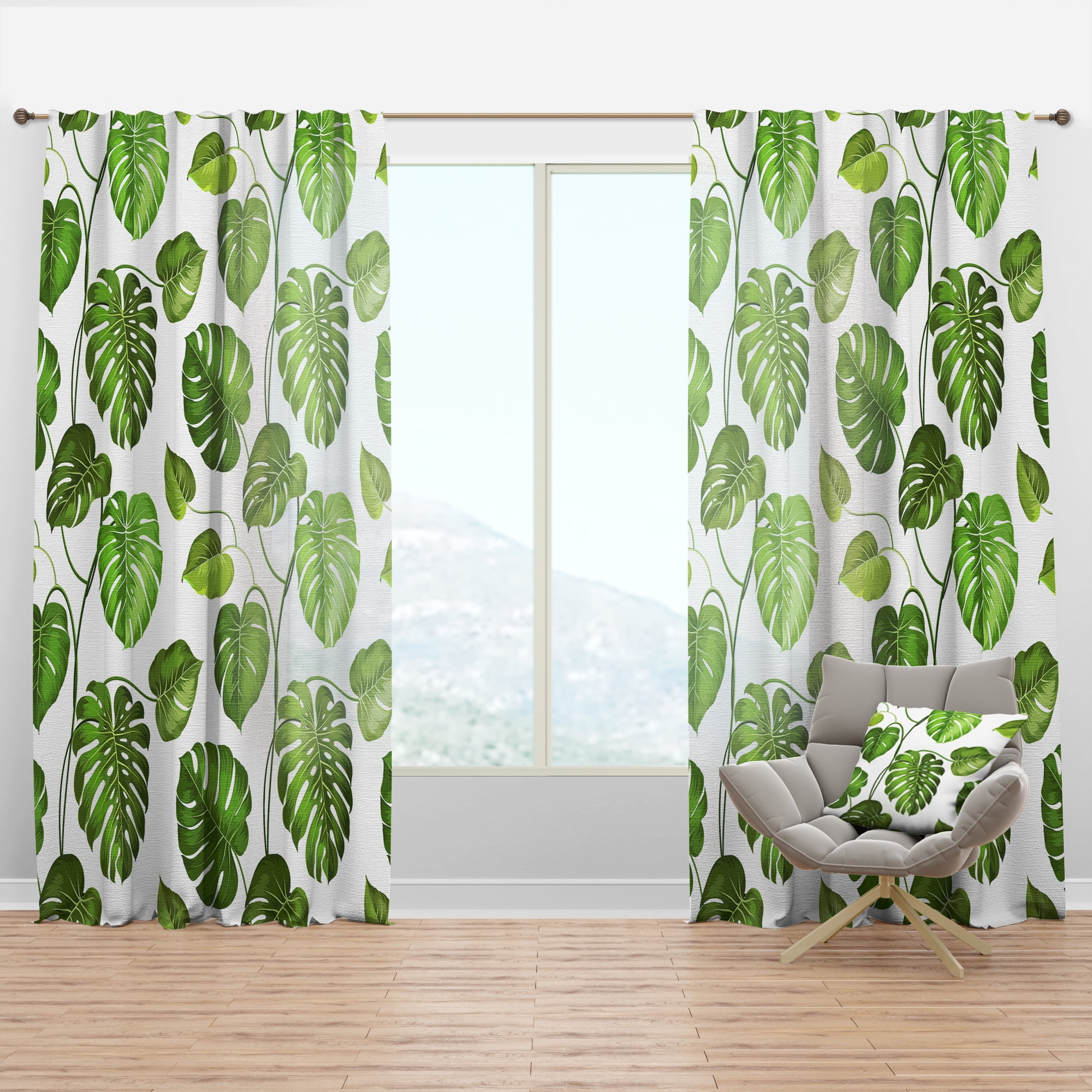 Designart 'Palm Tropical Leaves II' Mid-Century Modern Curtain Panel