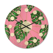 Designart 'Palm Tropical Leaves III' Mid-Century Modern Wood Wall Clock
