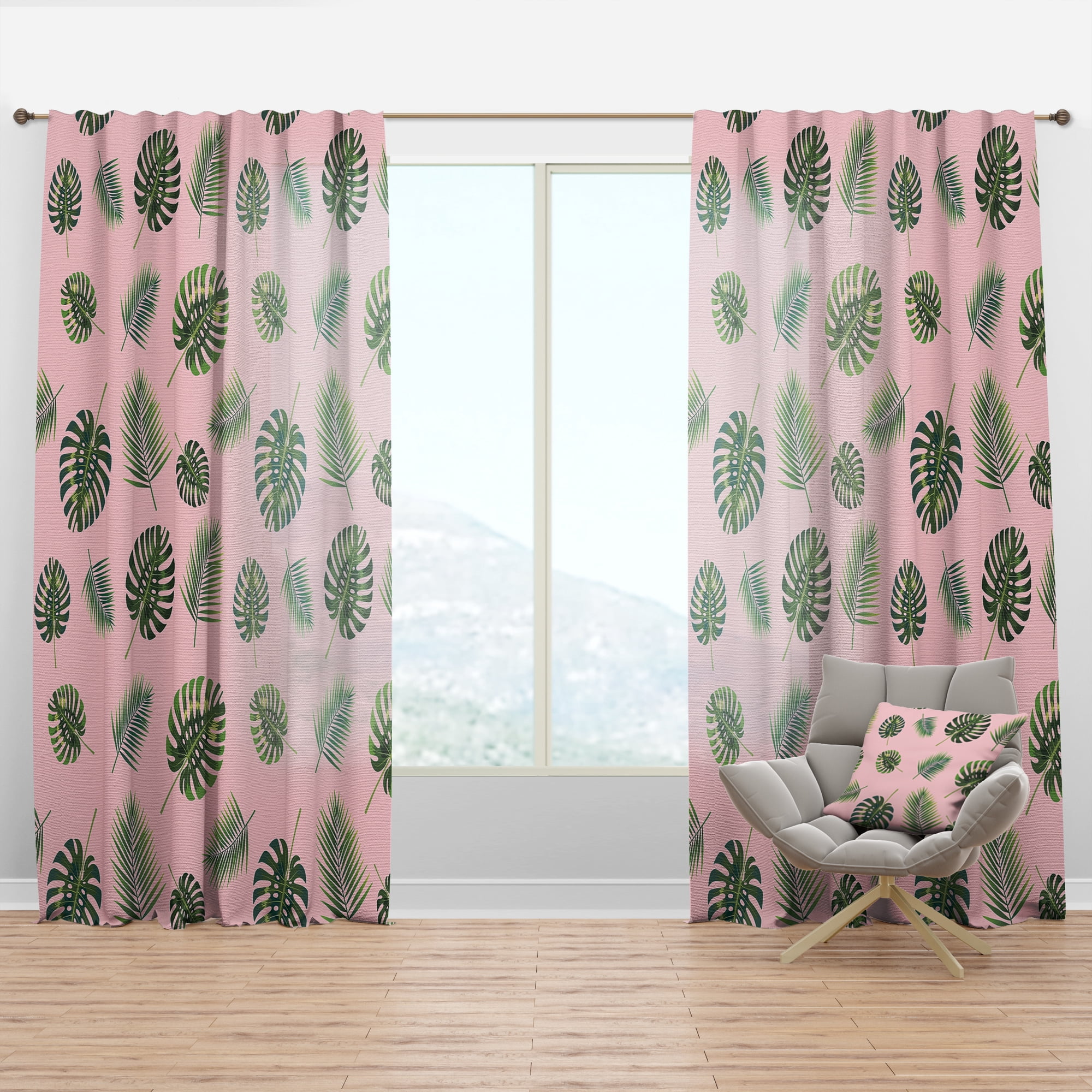 Designart 'Palm Tropical Leaves Retro Pattern' Mid-Century Modern Curtain Panel