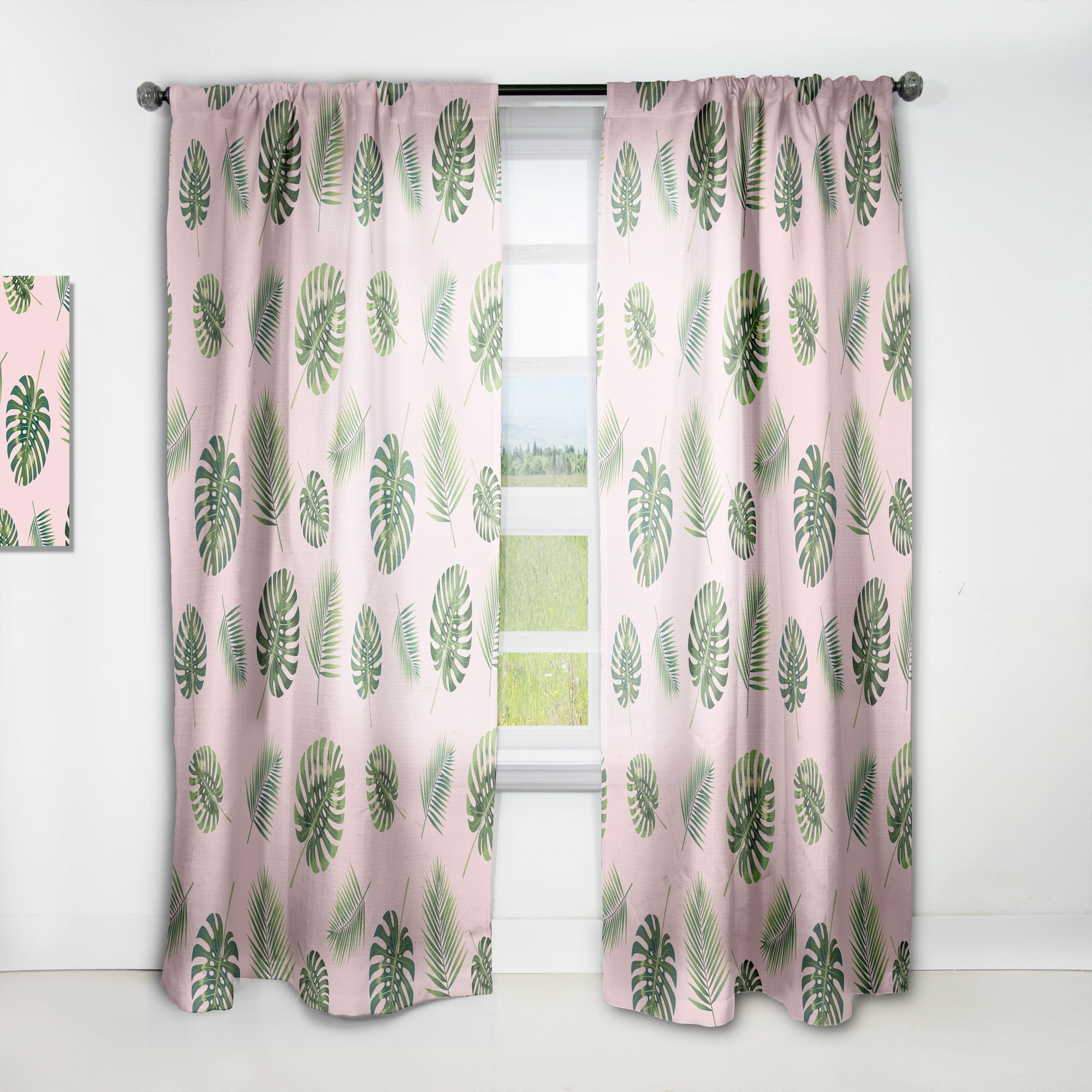 Designart 'Palm Tropical Leaves Retro Pattern' Mid-Century Modern Curtain Panel