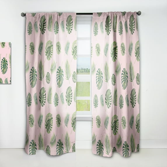 Designart 'Palm Tropical Leaves Retro Pattern' Mid-Century Modern Curtain Panel