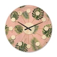 thumbnail image 1 of Designart 'Palm Tropical Leaves Retro Pattern' Mid-Century Modern Wood Wall Clock, 1 of 5