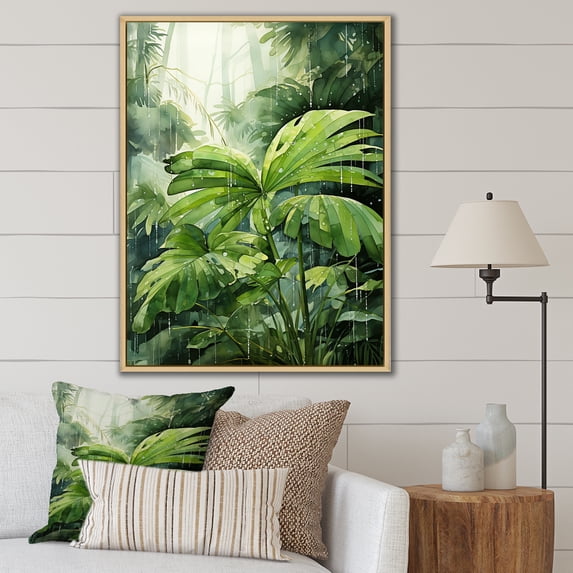 Designart "Palms Awaken In Mossy Morning Light I" Palms & Palm Trees Floater Framed Wall Art Living Room