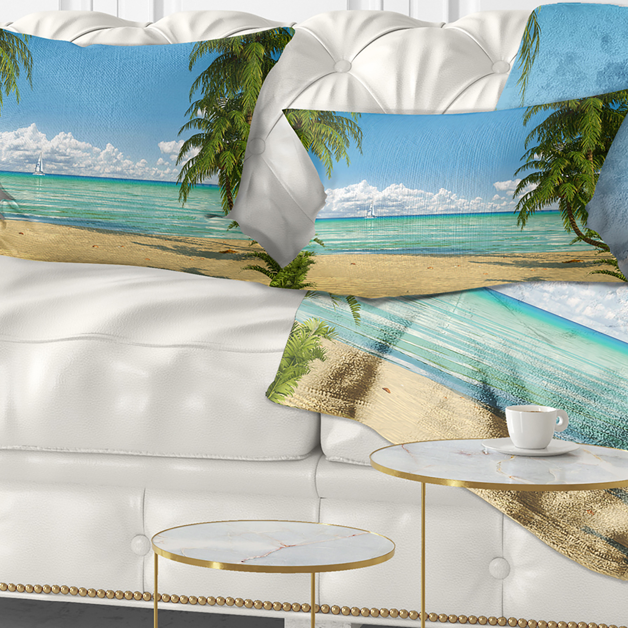 Designart Palms at Caribbean Beach - Seashore Photo Throw Pillow - 12x20