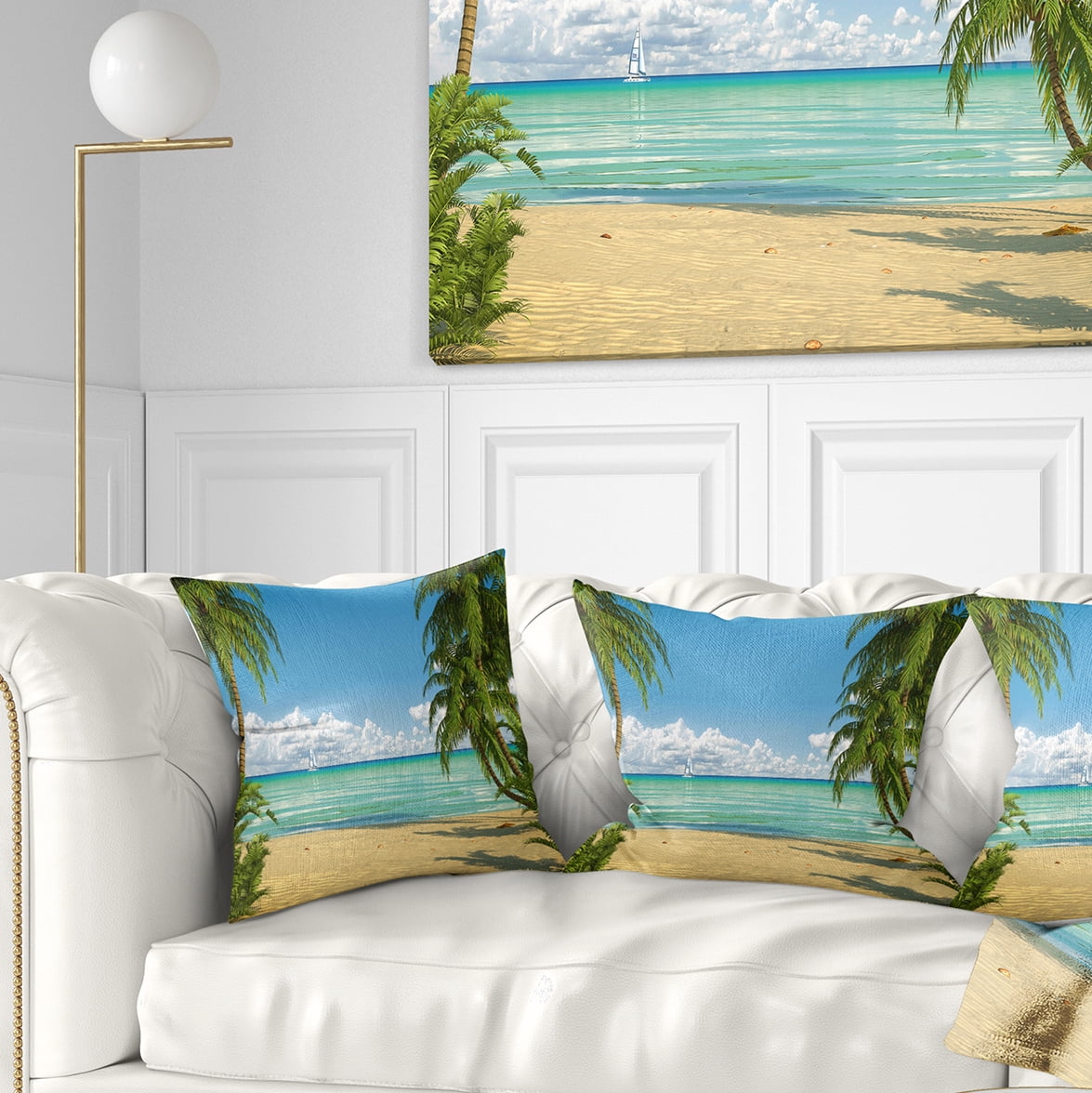 Designart Palms at Caribbean Beach - Seashore Photo Throw Pillow - 18x18