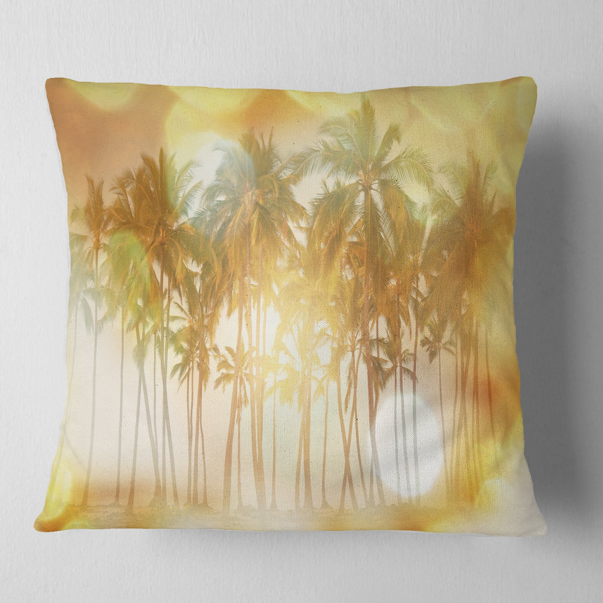 Designart Palms in Serene Tropical Beach - Landscape Printed Throw Pillow - 16x16