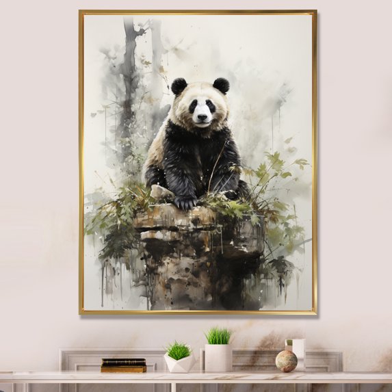 Designart "Panda Animal Asian Painting II" Asian Floater Framed Canvas Print