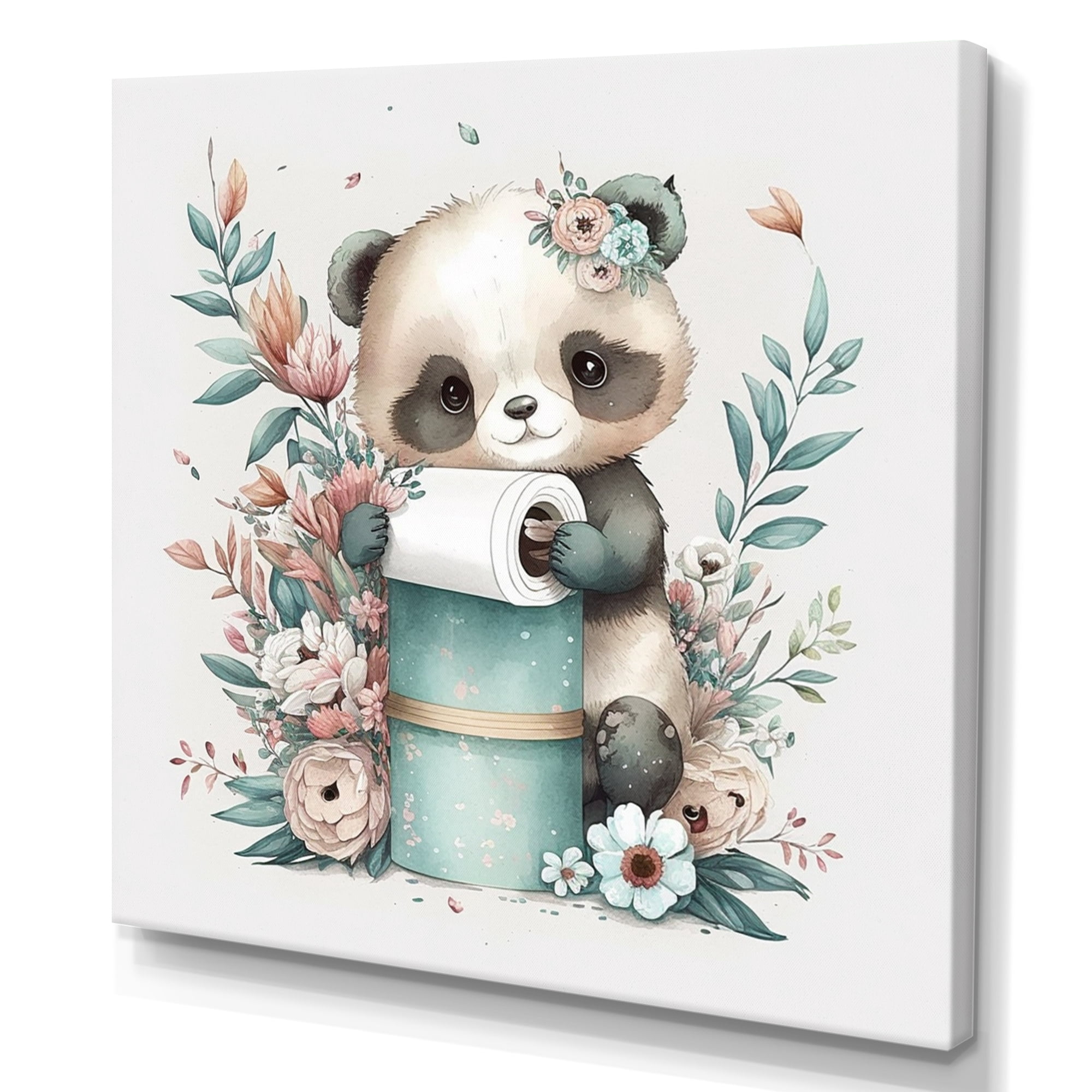 Designart Panda Building A Tower Of Toilet Paper Canvas Wall Art