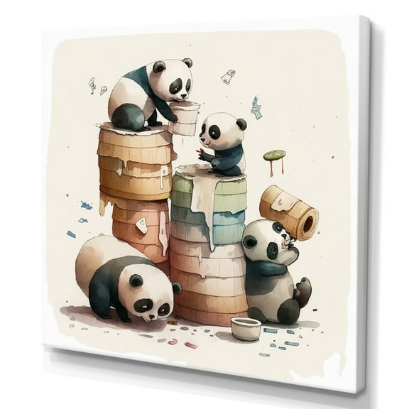 Designart Panda'S Building Tower Of Toilet Paper Canvas Wall Art