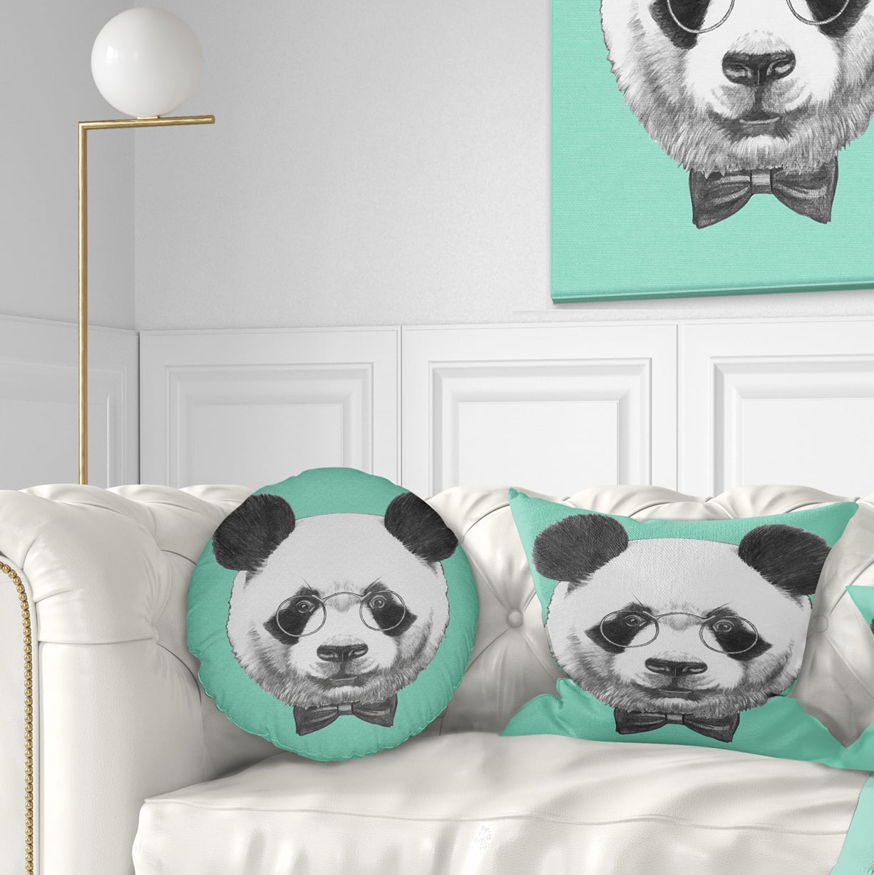 Designart Panda with Glasses and Bow Tie - Animal Throw Pillow - 12x20
