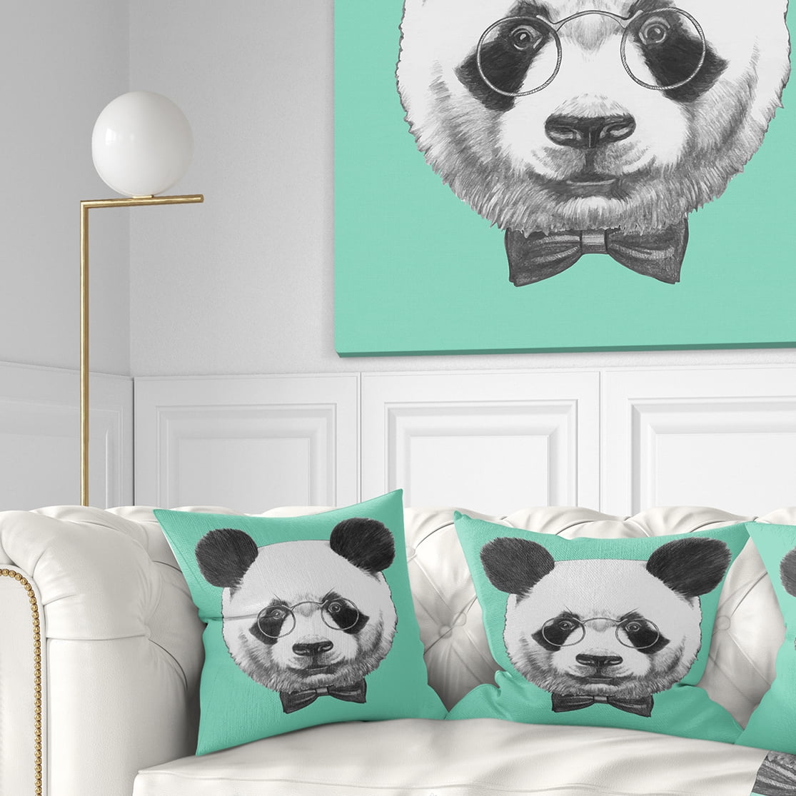 Designart Panda with Glasses and Bow Tie - Animal Throw Pillow - 16x16