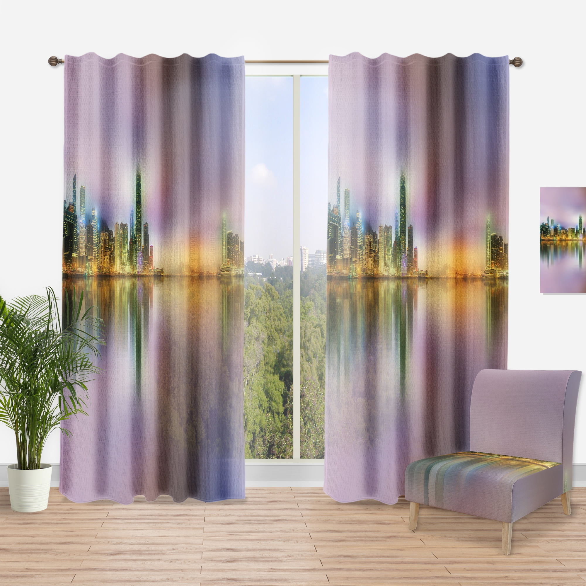 Designart 'Panorama Hong Kong at Twilight ' Cityscape Curtain Panel