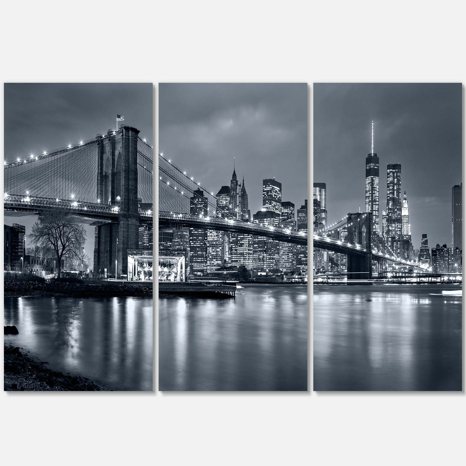Panorama New York City at Night Black and White Canvas Art