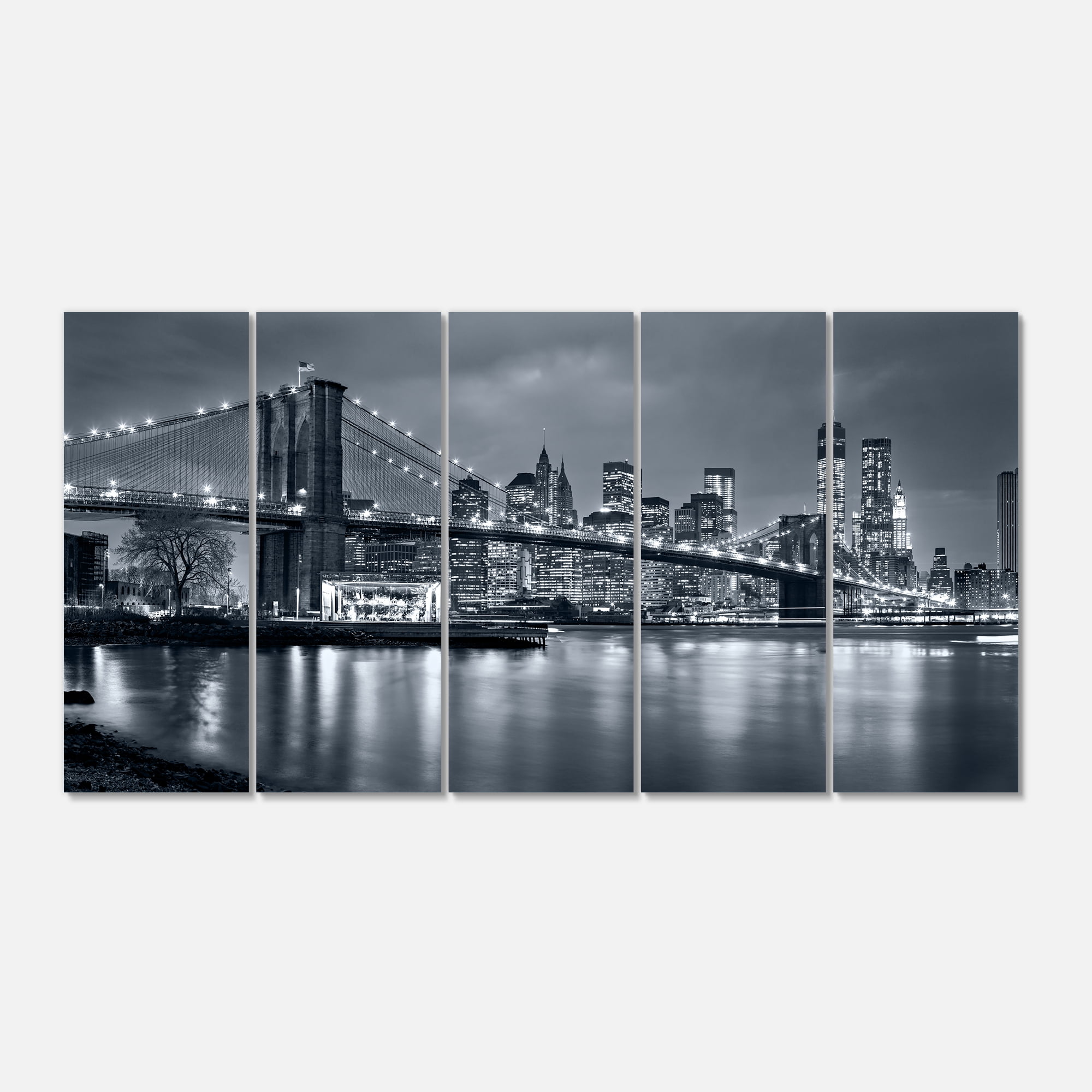 Panorama New York Cityscape at Night Frameless Canvas Print