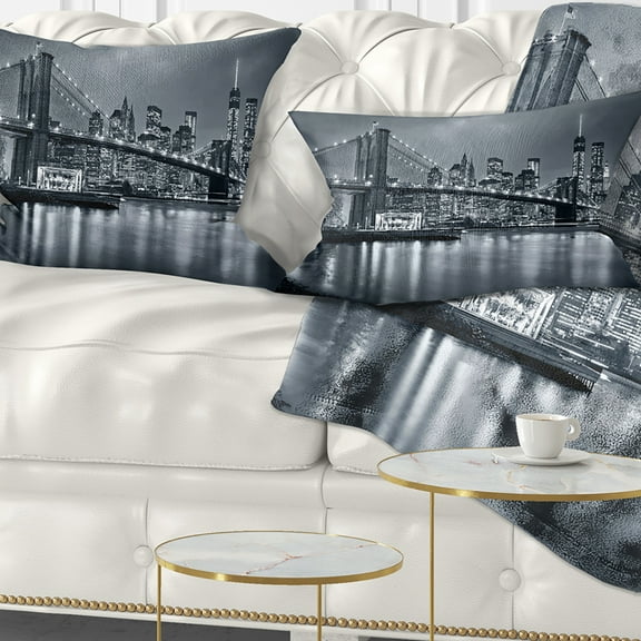 Designart Panorama New York City at Night - Cityscape Throw Pillow - 12x20