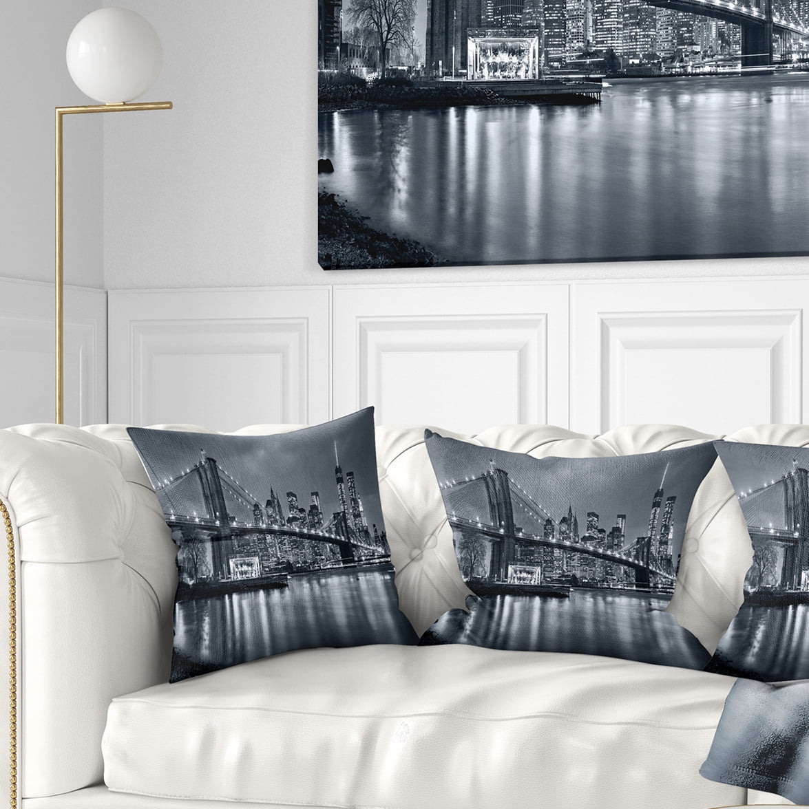 Designart Panorama New York City at Night - Cityscape Throw Pillow - 18x18