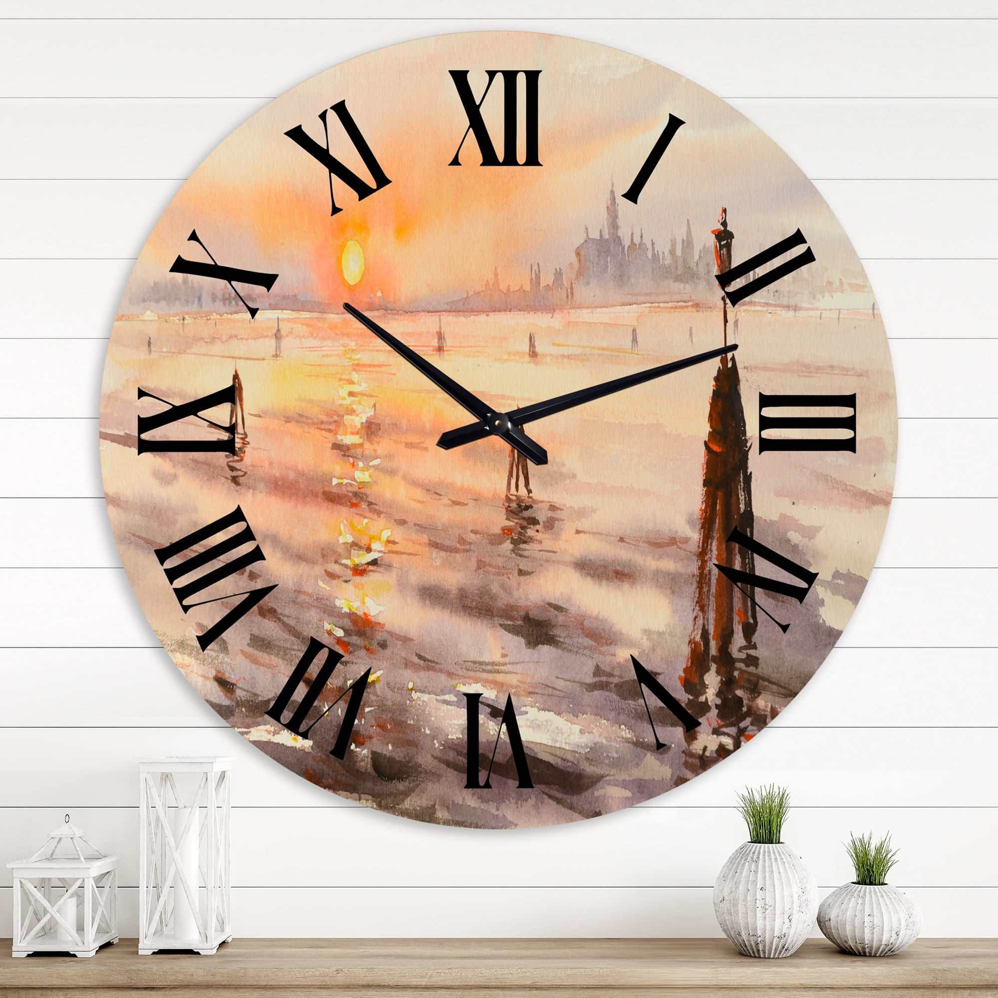 Designart 'Panorama Of Venice Laguna At Sunset' Nautical & Coastal Wall Clock