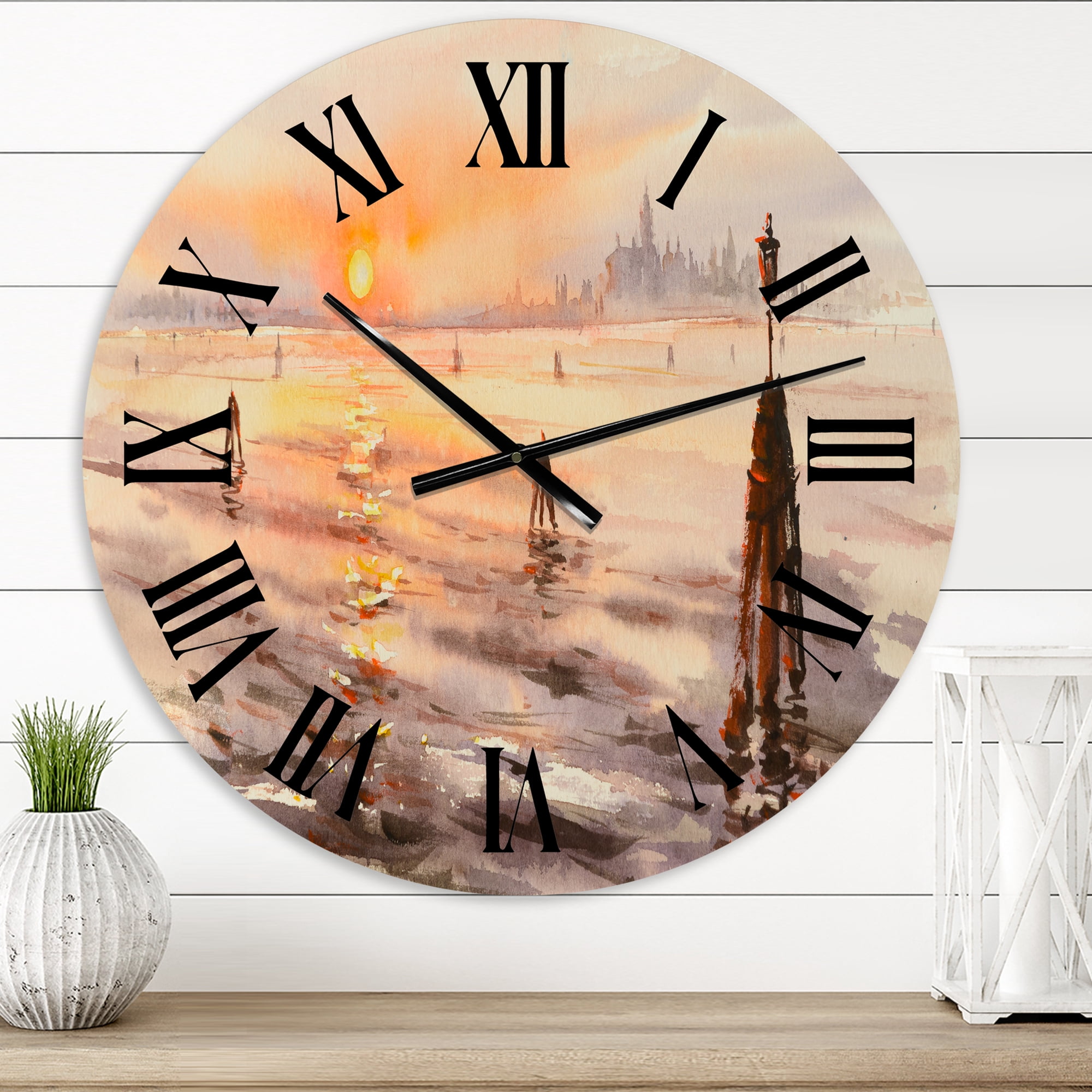 Designart 'Panorama Of Venice Laguna At Sunset' Nautical & Coastal Wall Clock
