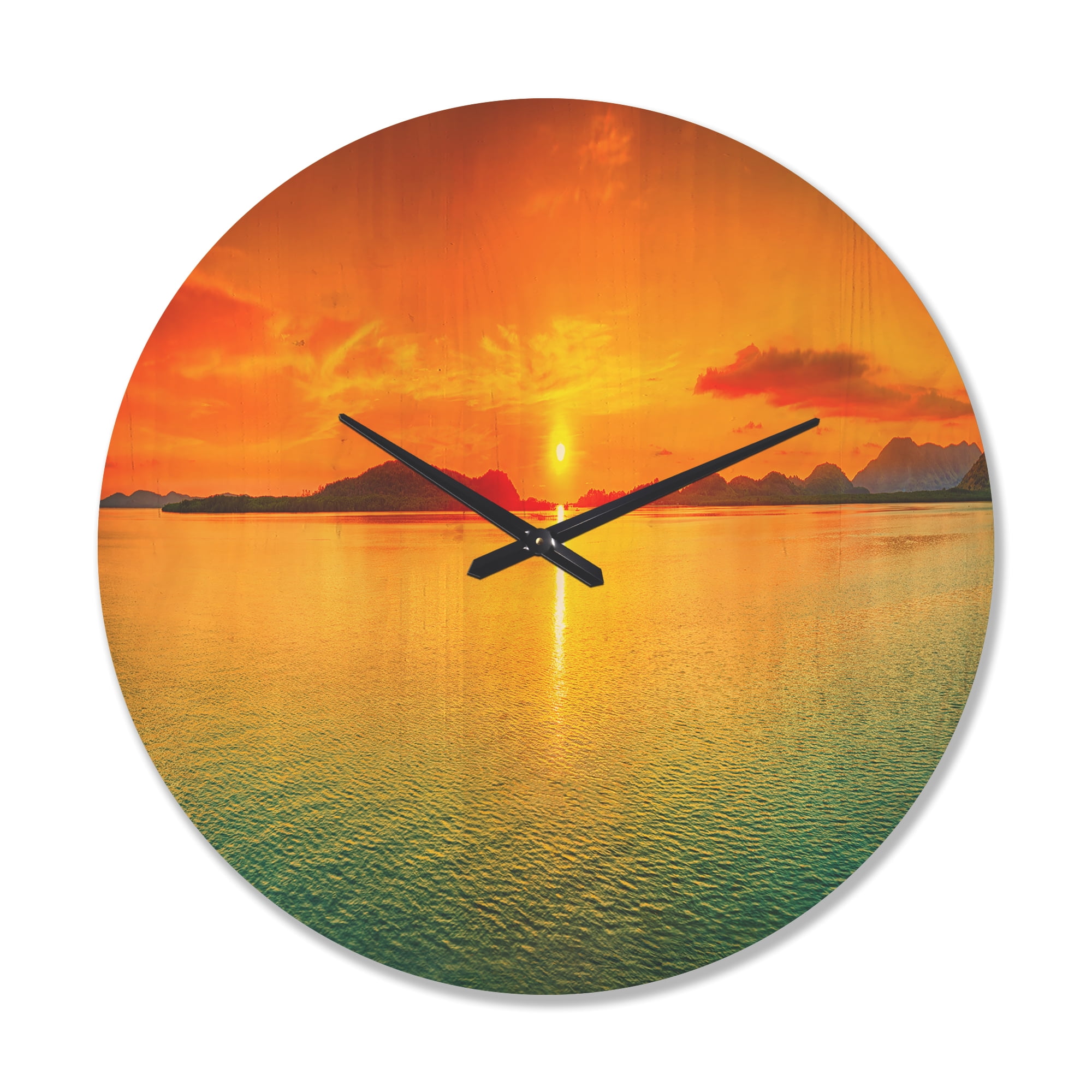 Designart 'Panorama Yellow Sunset ' Modern Wood Wall Clock